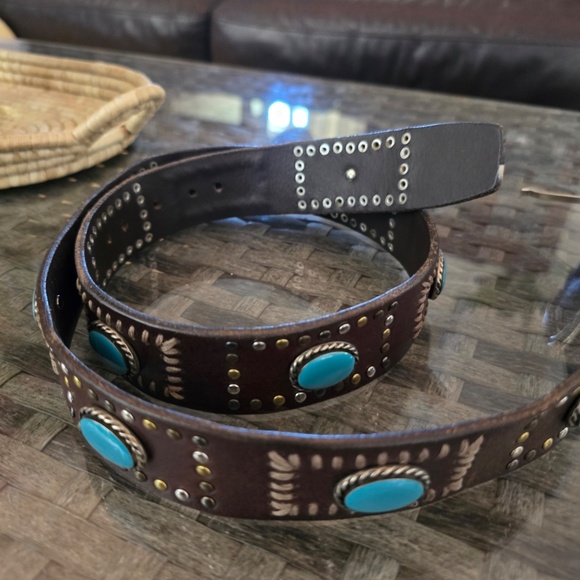 Johnny Was Turquoise/Leather Concho Belt Made in Italy M/L with 3 conches to put - Picture 7 of 13